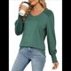 thumbnail image 2 of Camisas Casuales Holgadas de Larga para Mujer, Blusas Fruncidas con Cuello en V, Blusas de Moda. Verde Oscuro XL, 2 of 10