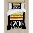 thumbnail image 3 of 20th Birthday Duvet Cover Set Queen Size, Vintage Cartoon Style Delicious Looking Party Cake with Candles on Black, Decorative 3 Piece Bedding Set with 2 Pillow Shams, Multicolor, by Ambesonne, 3 of 3