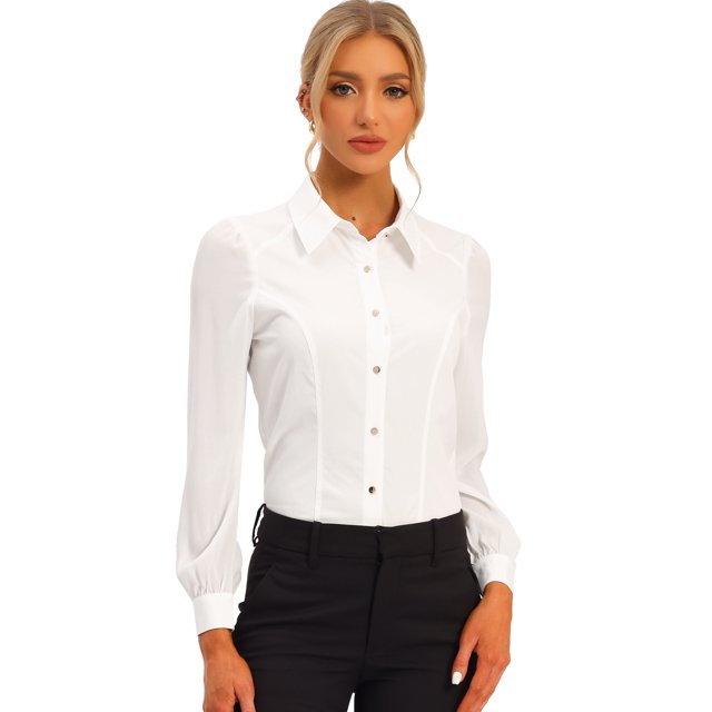 Camisa con Botones Mangas Largas Allegra K Blusa de Oficina de Trabajo blanco XS