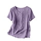 thumbnail image 5 of Craaazy Women Casual Loose Fit Blouse, Solid Color Short Sleeve Cotton Linen Top, Comfy Round Neck Embroidered Tunic for Daily Wear Gifts, 5 of 9