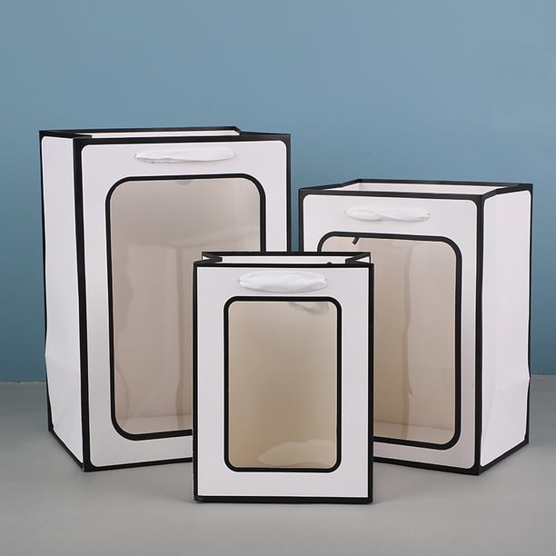 Xiao Hua Regalo, flores, bolsas de embalaje para cajas de regalo, bolsas de regalo con ventana transparente, flores, recuerdos, bolsas de embalaje para muñecas (fondo blanco y marco negro, grande)