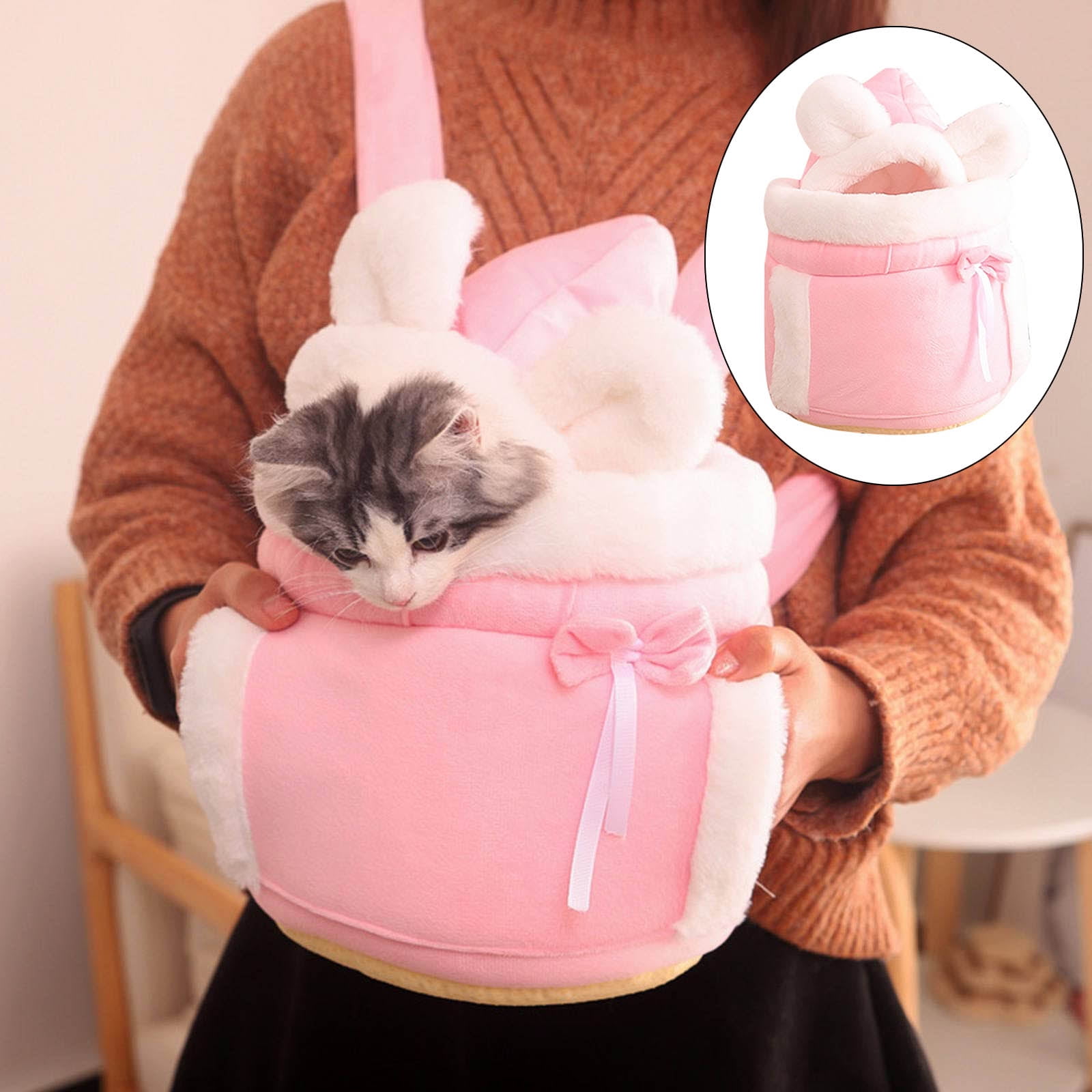 Cute Cat-in-Bag Comfort Carrier Car Travel for Kittens Puppies Rabbit Winter Bag Grooming Bag for Vet Visits Pink Gray 