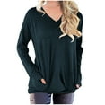 thumbnail image 1 of KIHOUT Spring Winter Womens Tops Solid Color Workout Sweatshirts Casual Basic Long Sleeve Loose Shirt Classic Crew V-Neck Tops with Pocket, 1 of 5
