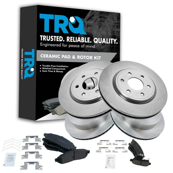 TRQ Front and Rear Brake Pad & Rotor Kit Brake Pads Brake Rotor Ceramic Fits Select 2005-2021 Nissan Frontier 2005-2015 Xterra 2009-2012 Suzuki Equator