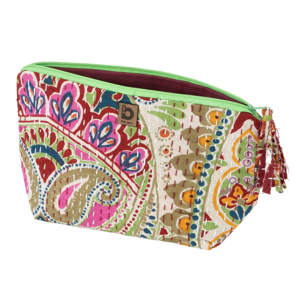 Bops Handcrafted, Unique, Kantha Fabric Gusseted Bag, Ladies Makeup Bag ...