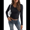 thumbnail image 1 of Camisas de Larga para Mujer, Moda de Otoño 2025, Cuello en V, Blusas Básicas, Blusas Ajustadas Y2K, Conjuntos Negro M, 1 of 8
