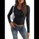 thumbnail image 1 of Camisas de Larga para Mujer, Moda de Otoño 2025, Cuello en V, Blusas Básicas, Blusas Ajustadas Y2K, Conjuntos Negro S, 1 of 8