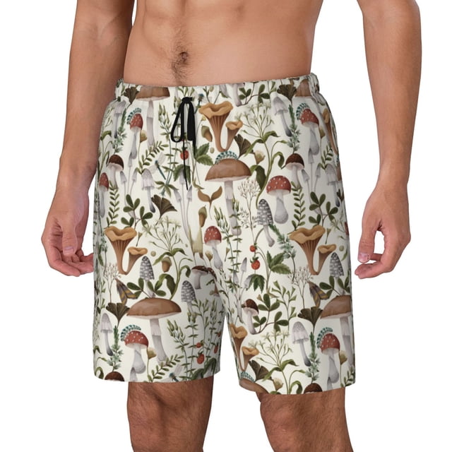 Fotbe Mushroom Garnish Traje de Baño para Hombre – Shorts de Natación de Secado Rápido con Forro y Bolsillos-Small