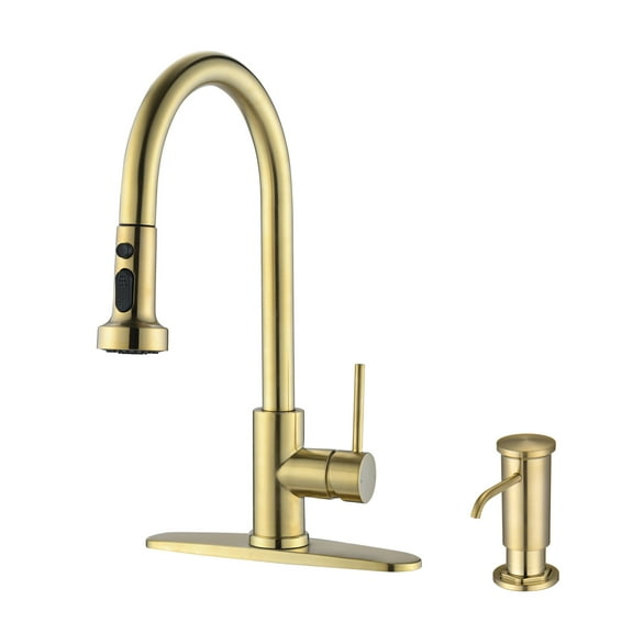 Clearance! Stainless Steel Pull Down Kitchen Faucet with Soap Dispenser Brushed Gold