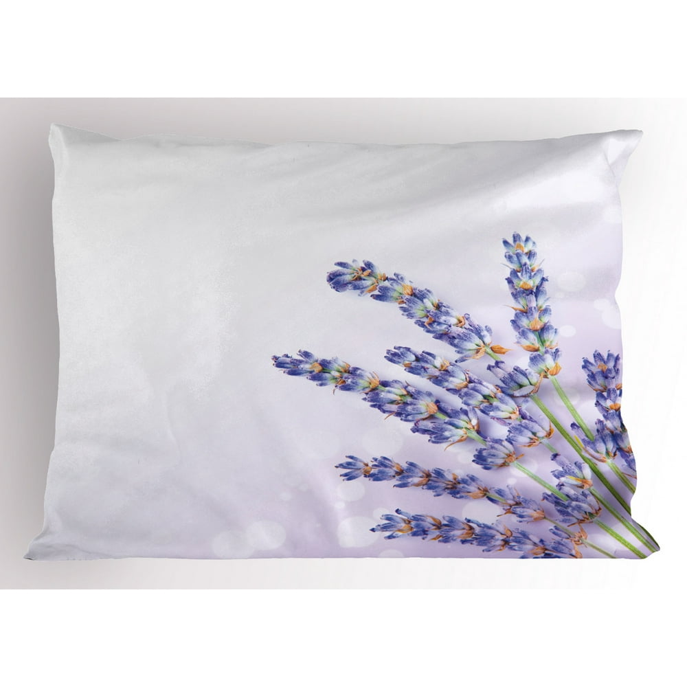 Lavender Pillow Sham Little Posy of Medicinal Herb Fresh Plant of