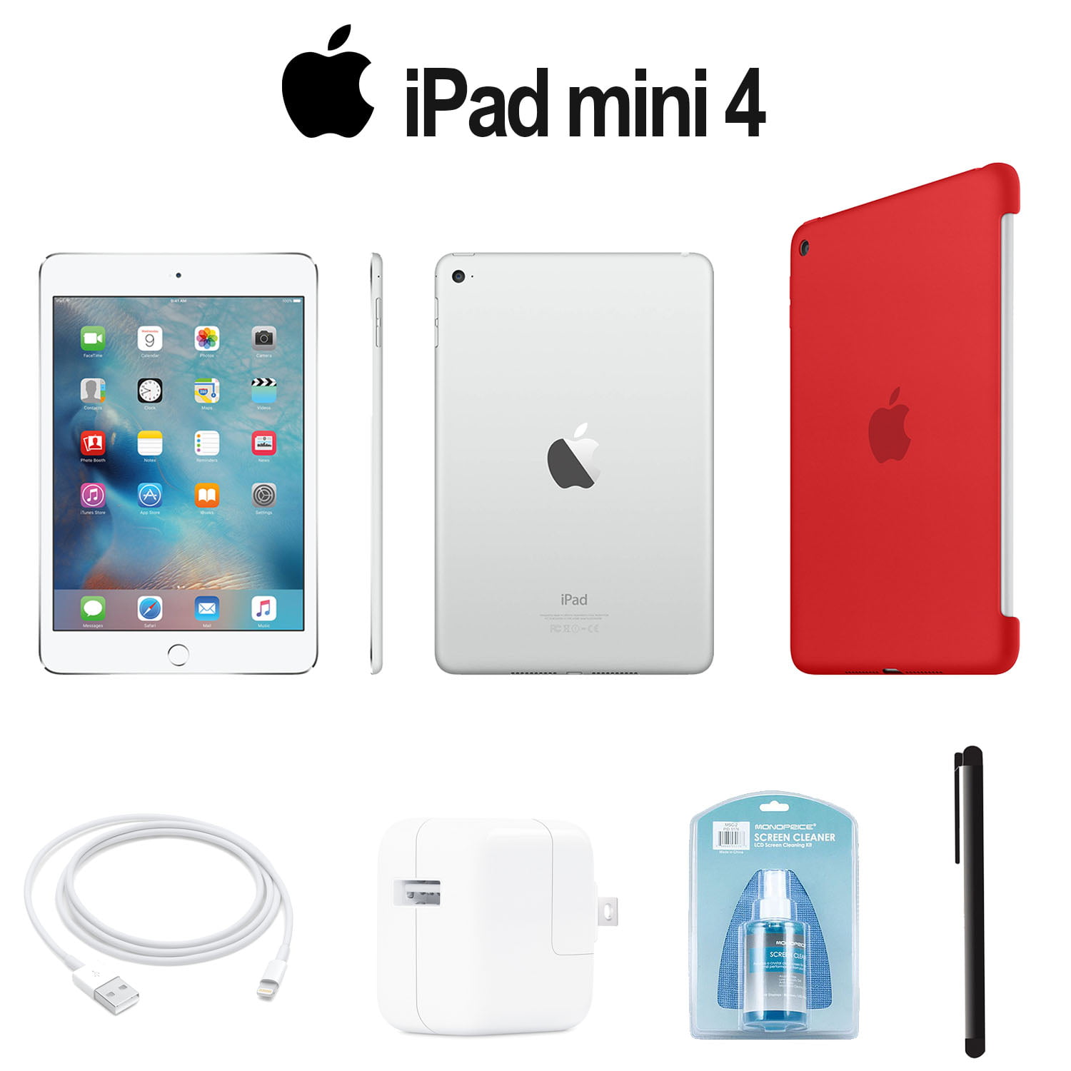 Apple 128GB iPad mini 4 (Wi-Fi Only, Silver) With Orange Smart