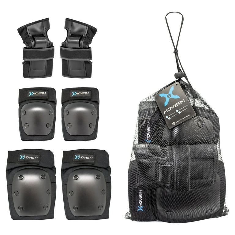 Hover 1 Black 6 Piece Protective Gear Set Includes 2 Elbow Pads 2 Knee Pads and 2 Wrist Braces Great For Scooters Bikes Skateboards Hoverboards Walmart