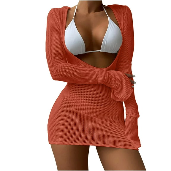 Zpanxa Bathing Suit for Women, Three Piece Swimsuits for Women, Three-Piece Suit Women Bandage Solid Bikini Push-Up Padded Swimwear Swimsuit Beachwear Set Orange S