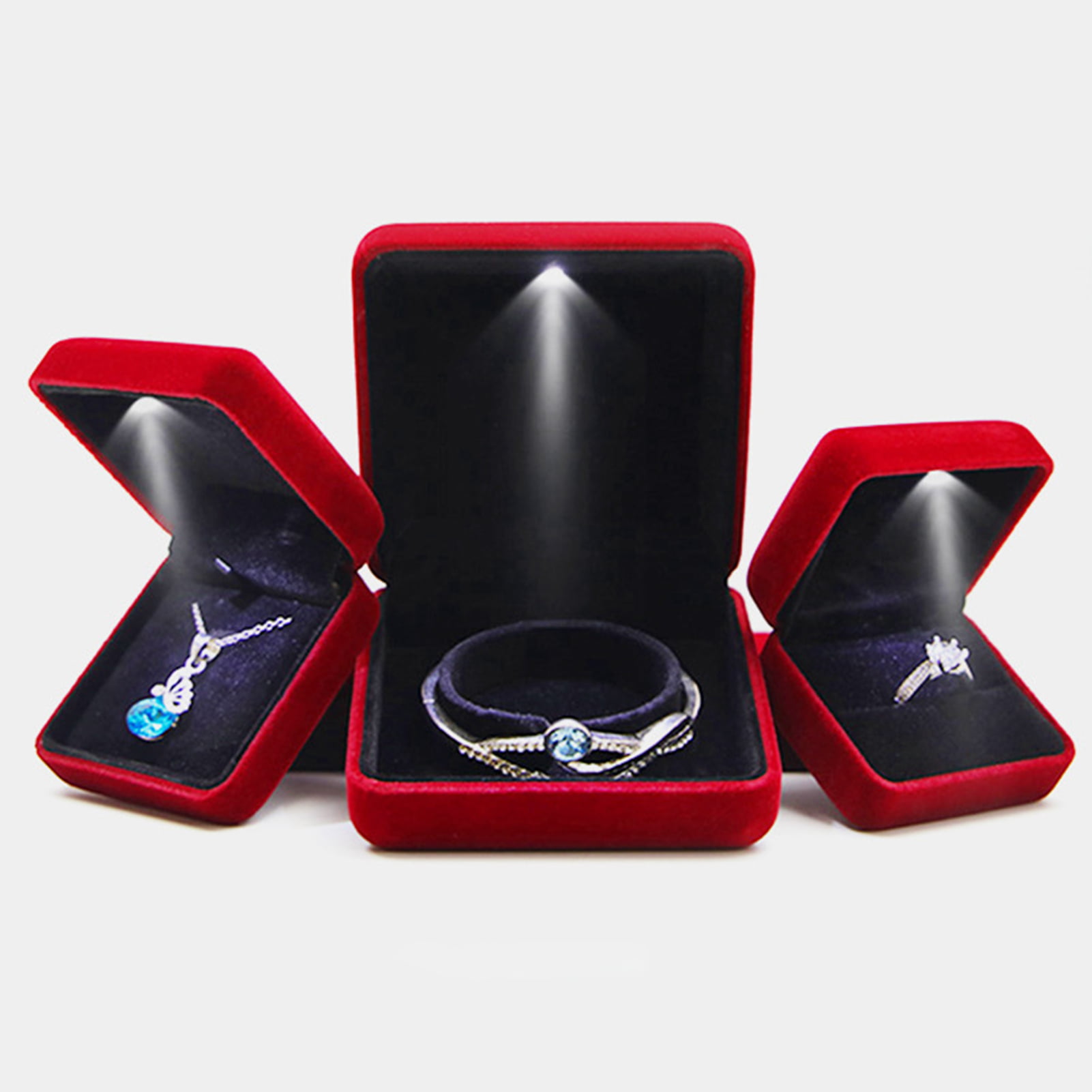 Deluxe LED Lighted Ring Box Velvet Jewelry Gift Wedding Proposal Engagement 3.5" 