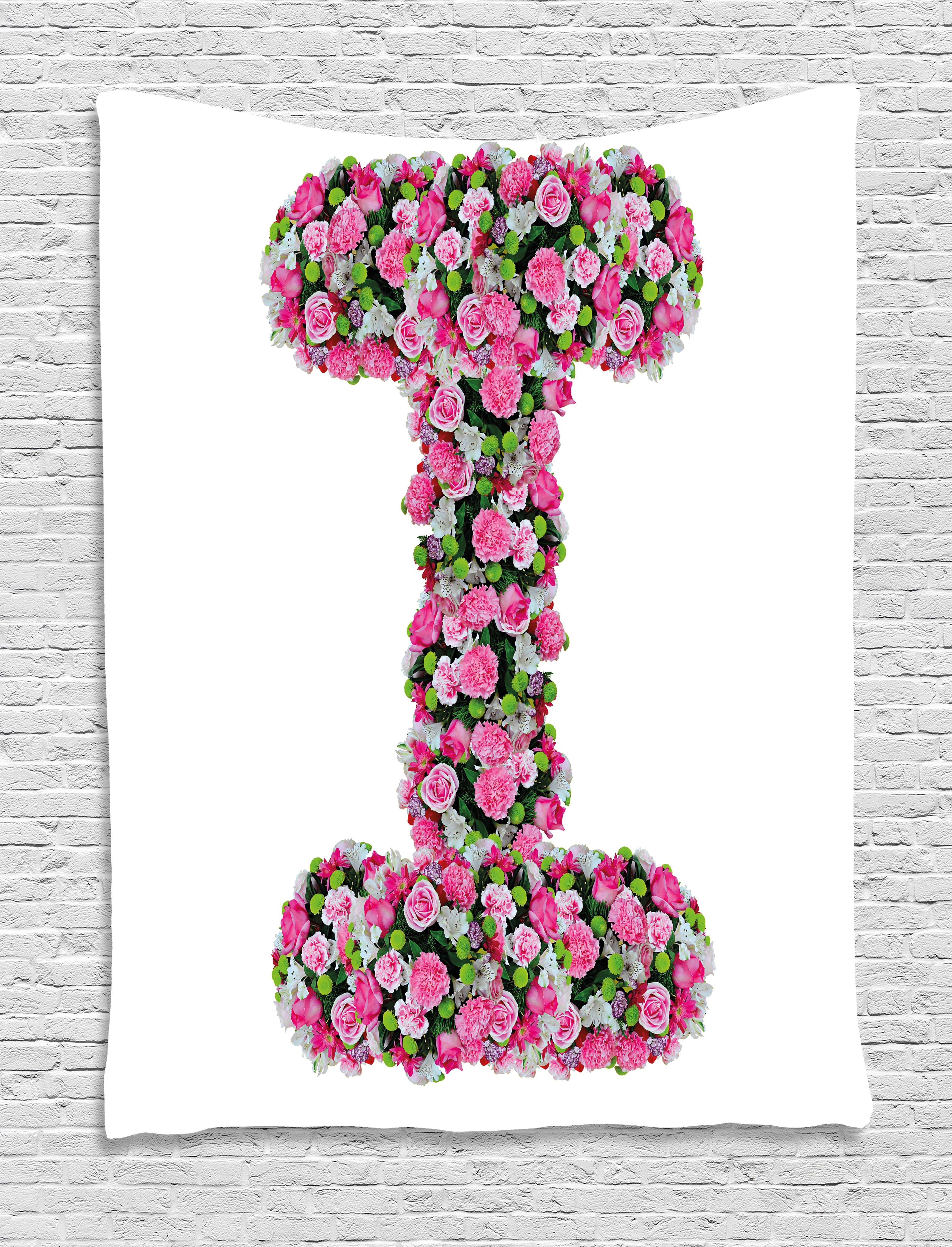 Letter I Tapestry, Initial Letter I with Colorful Blooming Bouquet