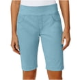 thumbnail image 3 of Women's Stretch Twill Bermuda Shorts, Elastic High Waist Pull On Hiking Shorts with Pockets, Casual Summer Outdoor Shorts for Women, Womens | VerBelle,Blue 3XL, 3 of 9