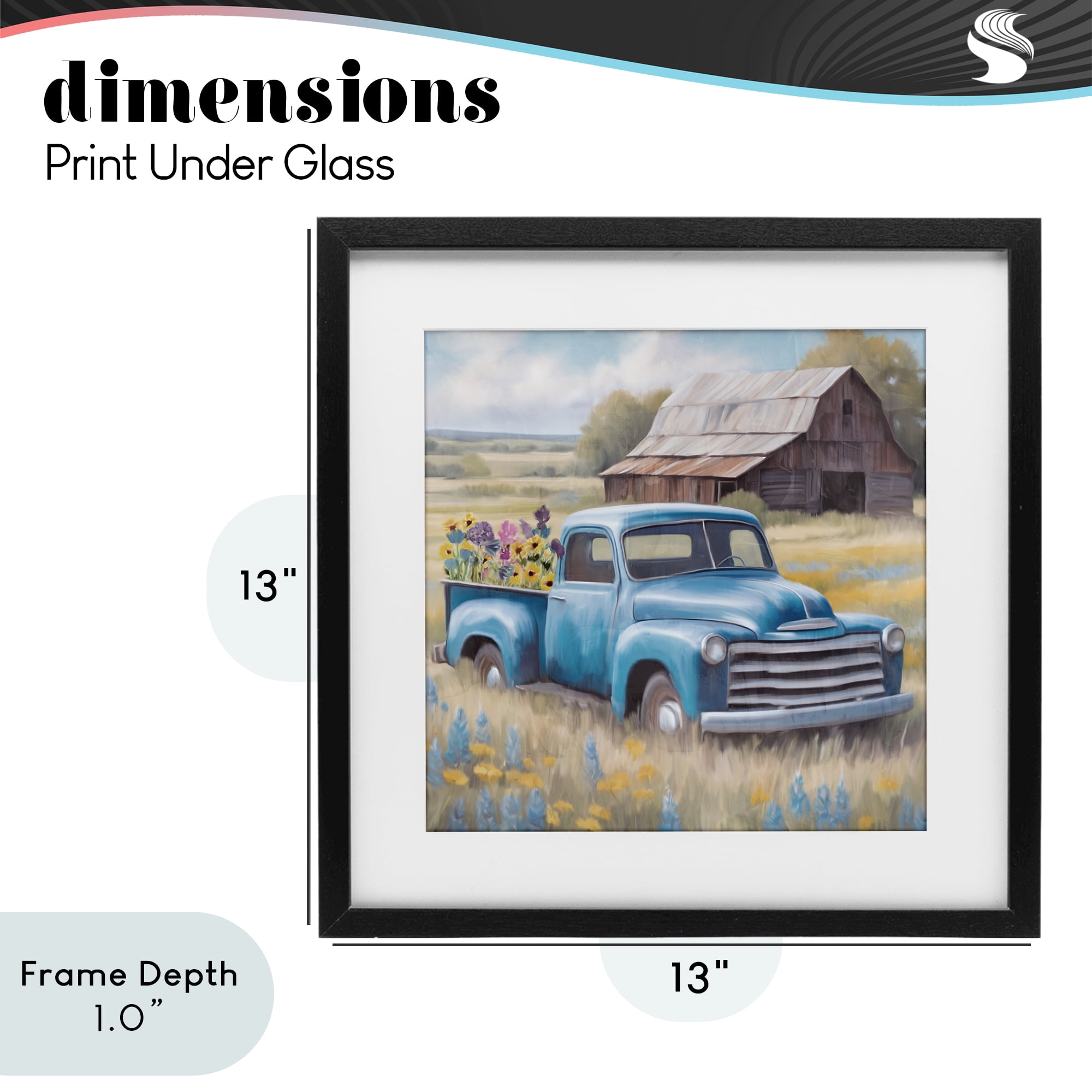 Stupell Industries Flower Truck in Antique Blue Black Framed Print Under Glass, design by Kim Allen