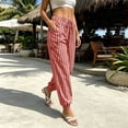 thumbnail image 6 of UKHCCC Women's Cotton Linen Joggers for Women Striped Pants with Pockets Elastic Waist Casual Drawstring Trousers Loose Fit Summer Beach S-2XL, 6 of 8