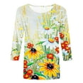 thumbnail image 4 of Hauts d'Été pour Femmes 2023 Mode pour Femmes Manches Trois Quarts Rétro Col Rond Imprimé de Pâques Hauts Amples Blouse Bohème T-Shirt Grande Taille pour Femmes, 4 of 4