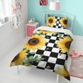 thumbnail image 4 of Sunflowers Bees Checkered Duvet Cover and Pillowcase Set for Single Bedding, Bedroom Accessories for Kids Teens, 4 of 5