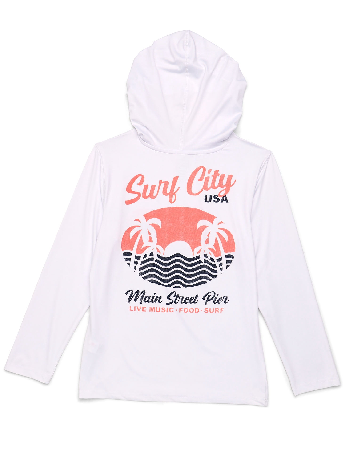 Wonder Nation Boys Long Sleeve Hooded Swim Rash Guard with UPF 50+, Sizes 4-18 & Husky