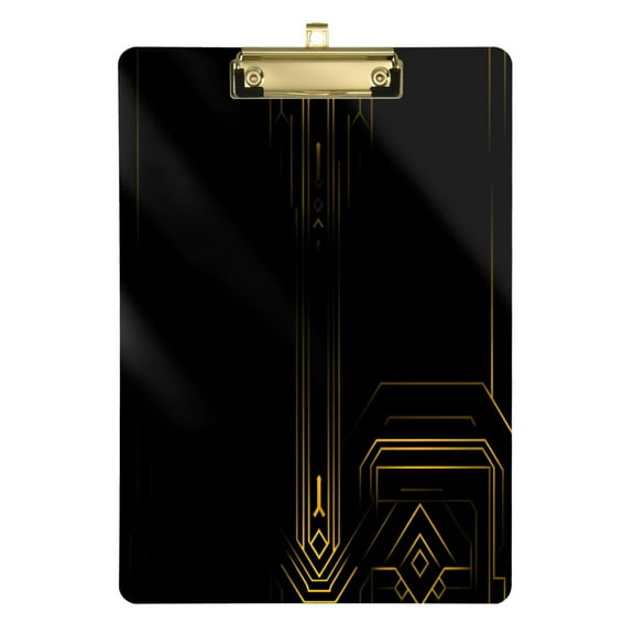 Art Deco Gold 12.5x9in Clipboard, Durable Acrylic with Metal Clip and Wall Hook for Office or Classroom