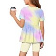 thumbnail image 6 of Grblisyd 1-13Y Tween Girl Clothes 2 Piece Short Sleeve Gradient Ruffle Hem Top and Biker Shorts Teen Girl Summer Outfits Short Set, 6 of 6