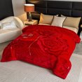 thumbnail image 2 of WOOW DEPOT Thick Fleece Bed Blanket, 1 PCS Rose Ornate Printed 7.3 lbs Heavy, Soft Warm Mink Blanket Luxurious Reversible, Full Queen 78.7" x 90.5", Red, 2 of 7