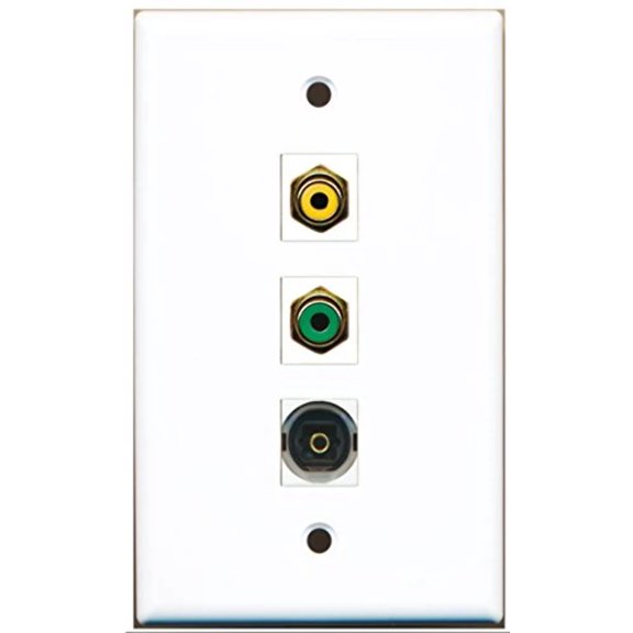 RiteAV - 1 Port RCA Yellow and 1 Port RCA Green and 1 Port Toslink Wall Plate