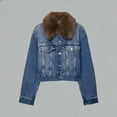 thumbnail image 6 of YueHuiYing Women Fashion Long Sleeve Hoodless Denim Outwear Jackets Faux Denim Full-Button Pocket Outdoor Jacket, 6 of 8