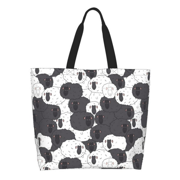 Fotbe Black And White Sheeps Bolsa Tote Estética de Lona con Estampado para Mujer - Bolsa Reutilizable de Hombro Casual para Vacaciones, Compras, Trabajo y Gimnasio