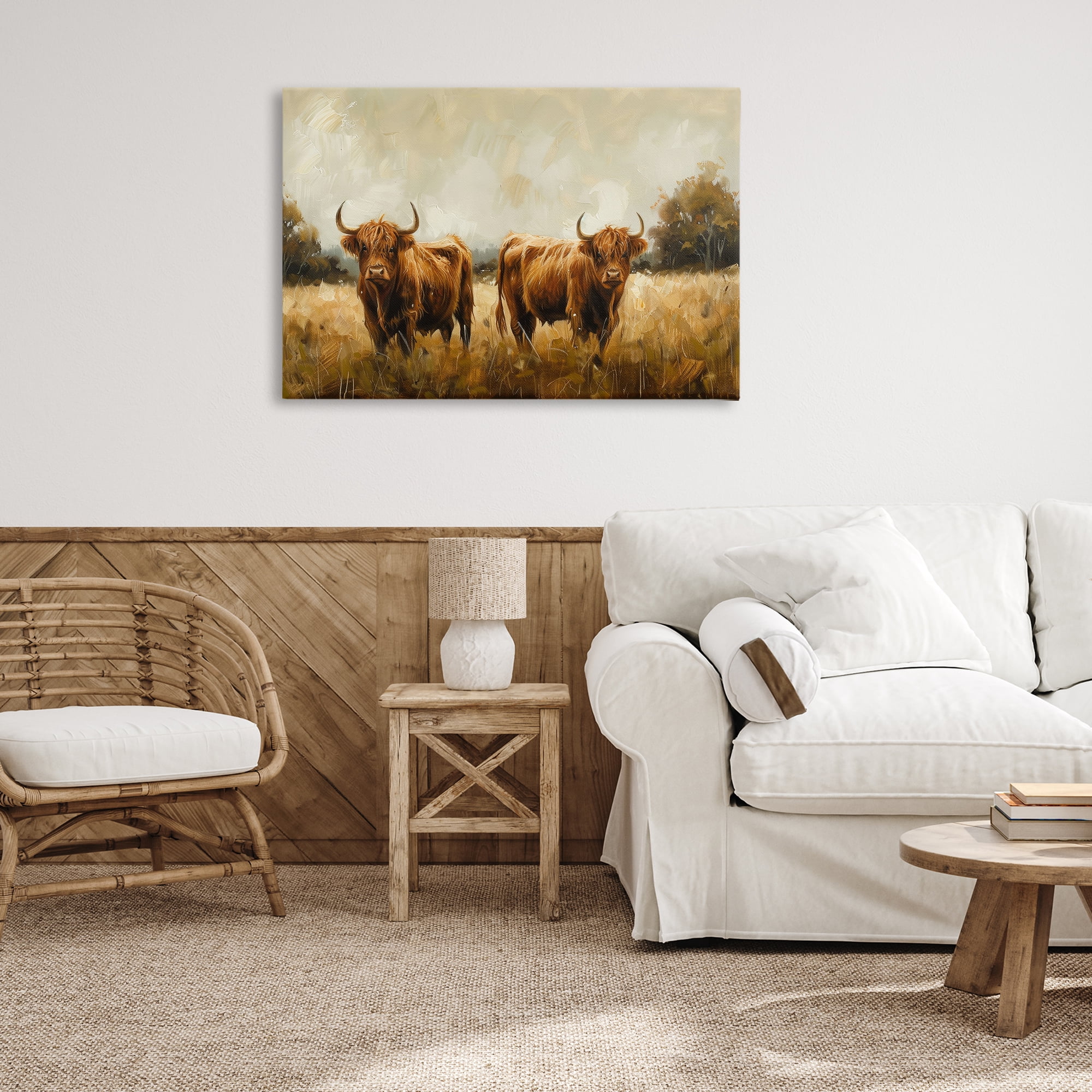 Stupell Industries Couple of Cows Animals & Insects Painting Gallery Wrapped Canvas Art Print Wall Art, 36 x 24