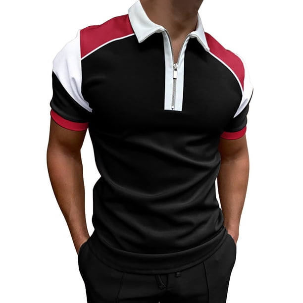 Gibobby Camisas Tipo Polo para Hombre Polo de piqué de algodón elástico de Manga Corta para Hombre(Negro,CH)