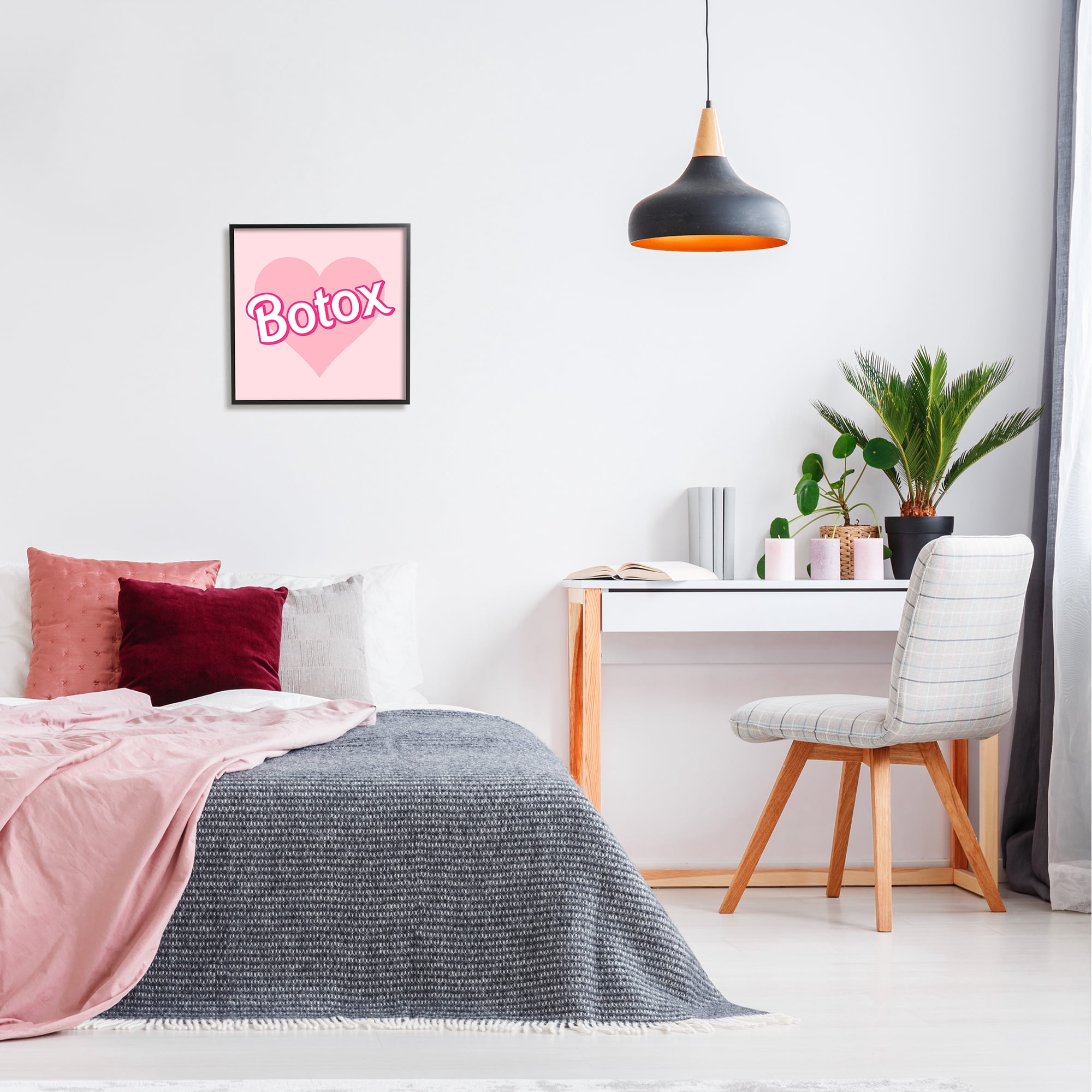 Stupell Industries Pink Heart Botox Inspirational Painting Black Framed Art Print Wall Art, 17 x 17