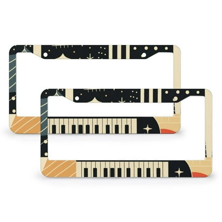 2 Pcs Set Christmas Piano License Plate Frames Xmas Rustic Winter Holiday Auto Decorative Frames Cars Protector Cover Holder Aluminum Metal 2 Round Holes for Girl Women Men Vehicles