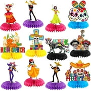 12 Pieces Day of The Dead Party Decorations Honeycomb Centerpieces Dia De Los Muertos Table Decorations Sugar Skull Guitar Table Topper for Halloween Mexican Day of The Dead Party Favors
