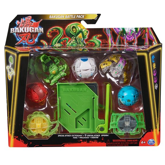 Bakugan Battle 5-Pack, Special Attack Octogan, Spidra, Hail, Nillious, Ventri; Customizable, Spinning Action Figures, Kids Toys for Boys and Girls 6 and up