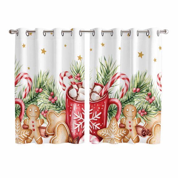 Christmas Kitchen Curtains Window Panels, Winter Snowflakes Cup Pine Needles Berry Insulated Window Treatment Curtain, Grommet Curtains for Bedroom/Living Room/Bathroom, 2 Piece 52"Wx72"L