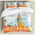 thumbnail image 1 of Travel Duvet Cover Set King Size, Medieval City View of Ghent Clock Tower in Belgium, Decorative 3 Piece Bedding Set with 2 Pillow Shams, Mustard Burnt Sienna Pale Blue Charcoal Grey, by Ambesonne, 1 of 3