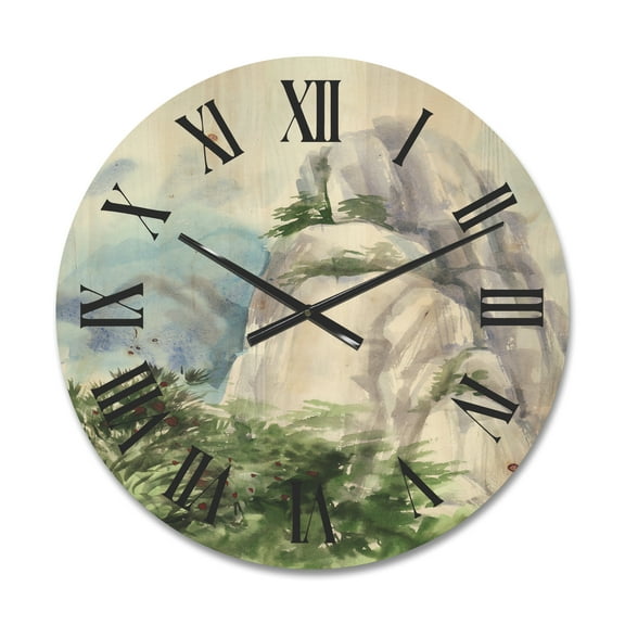 Designart 'The Clouds Over Mountain Top' Traditional Wood Wall Clock