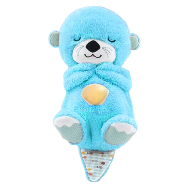 Calma y acurruca a la nutria con luces musicales, juguete de peluche portátil para bebé (azul)