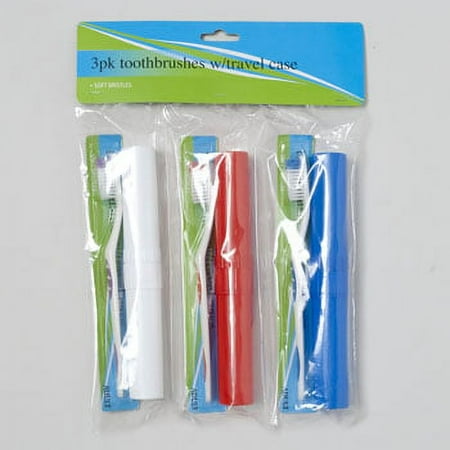 TOOTHBRUSH W/TRAVEL CASE S/3 HBA POLYBAG/HEADER, Case Pack of 36