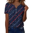 thumbnail image 2 of 4th of July Shirts Women Button Henley V Neck Short Sleeve Patriotic Tops Casual American Flag Graphic Tee T-Shirts Blue 3XL, 2 of 4