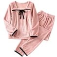 thumbnail image 6 of Women's U-Neck Flannel Pajama Set, Winter Coral Fleece Sleepwear with Bow Knot Decoration, Princess Style Loungewear for Cold Weather, Cozy Home Wear and Comfortable Sleep Pink, 6 of 6