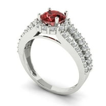 1.76ct round cut red natural garnet 18k white gold halo Bridal Wedding Engagement Promise Anniversary Ring for Women size 6.25