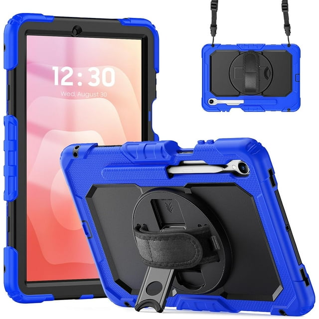 Funda para Samsung Galaxy Tab S11 (11 pulgadas) 2025 SM-X730/SM-X736B, funda protectora resistente a prueba de golpes con protector de pantalla, soporte giratorio de 360°, correa para mano