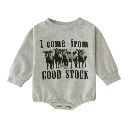 

Babys Girls Boys Winter Long Sleeve Romper Bodysuit Clothes Letter Cow Prints Outwear Fashion