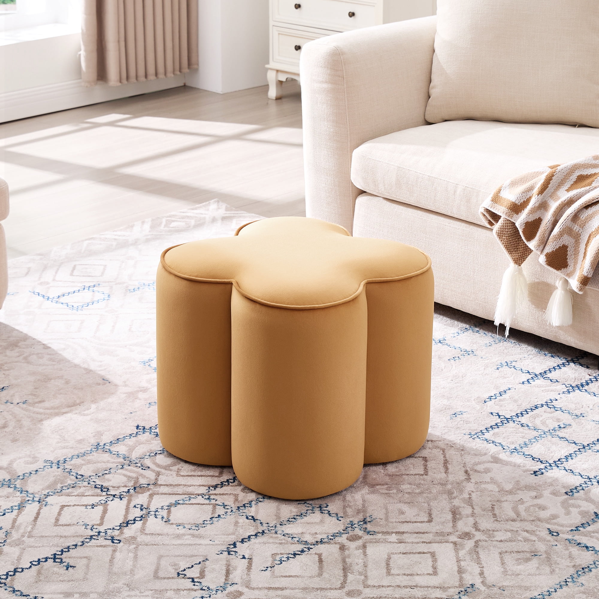 Zesthouse 18.5″ Velvet Fabric Ottoman, Modern Ottoman Coffee Table for Living Room, Flower Shaped Foot Stools, Upholstered Footrest Stool for Couch, Came