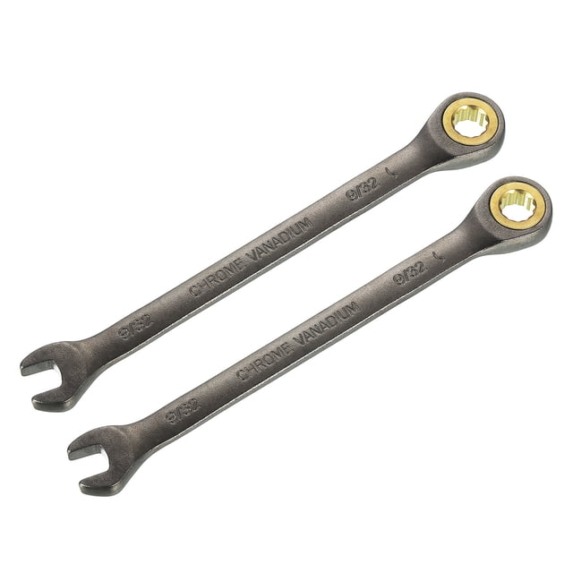 Uxcell 2pcs 9/32" Ratcheting Combination Wrench SAE 90 Teeth 12 PT Ratchet Spanner