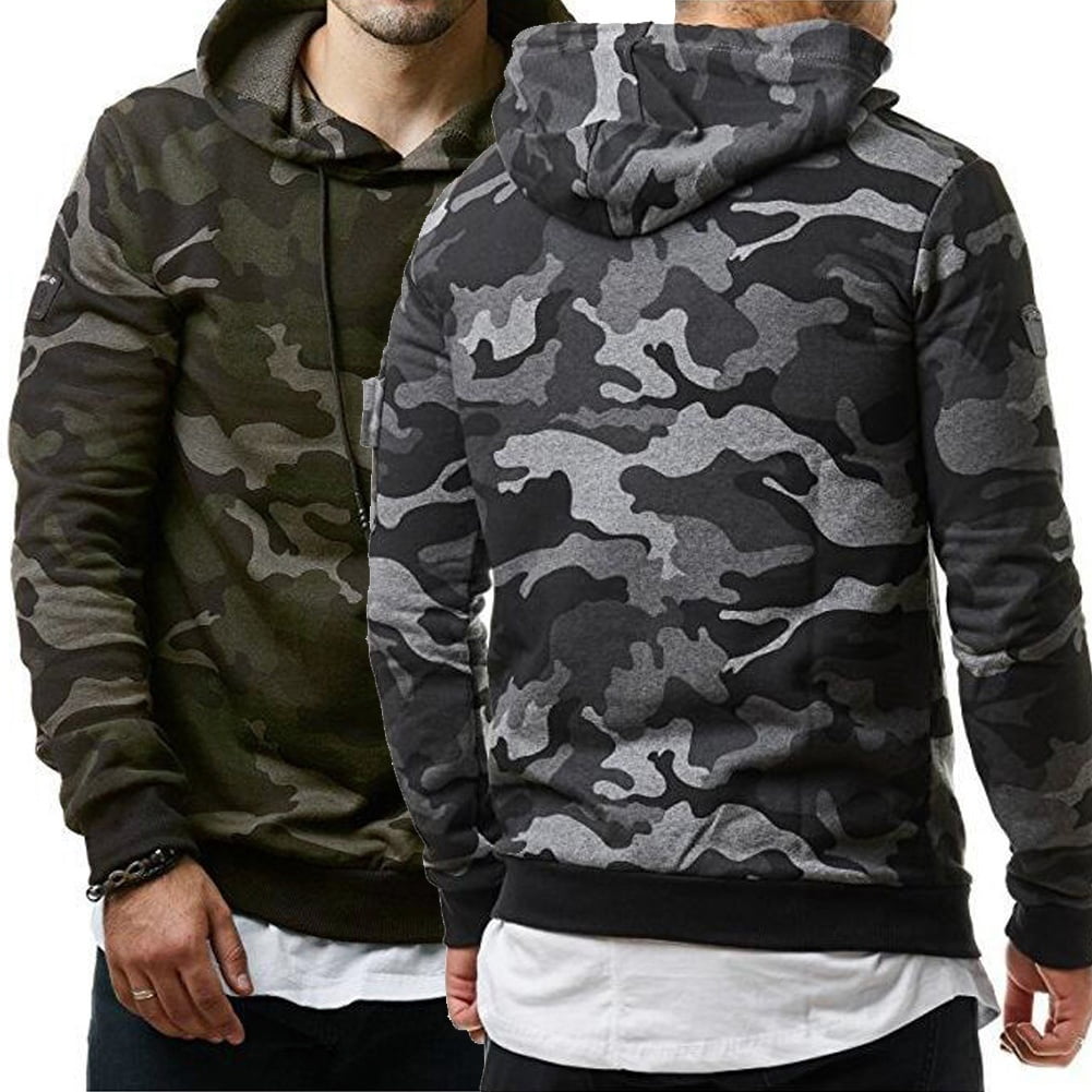 Men Fleece Sweatshirt Autumn Winter Camo Hooded Hoodies Blank Pullover Hoody Cotton Male Tops